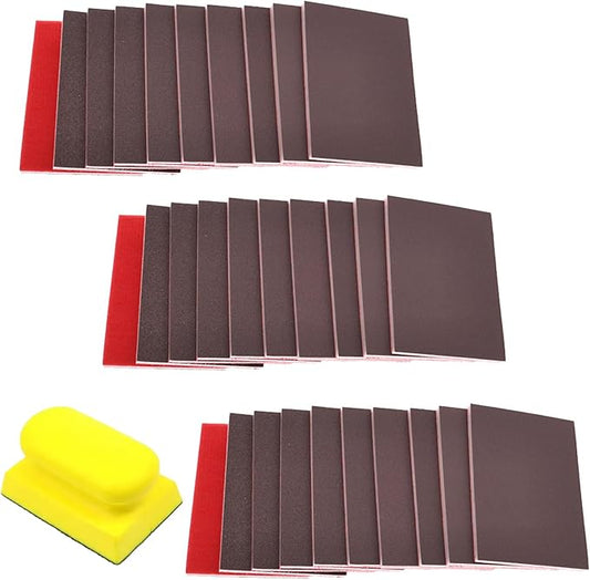 30Pack 3x4 Inch Sanding Sponge Set, Grit 120-3000 with Sanding Blocks, Includes Sandpaper Assortment Reusable for Wood/Metal/Drywall, Dry or Wet Use