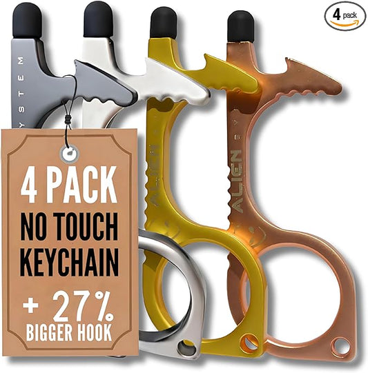 No Touch door opener tool - Premium Touchless key tool - No touch key - by Alien System (Silver Pearl + Gun Grey + Gold + Rose Gold, 4 pack Large)