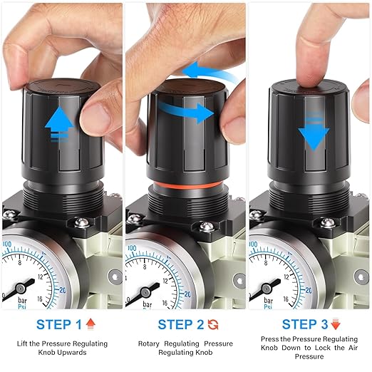 TAILONZ PNEUMATIC 0-240PSI 3/4" NPT Industrial 3-Stage Air Dryer System ??Particulate Filter, Coalescing Filter, Desiccant Dryer & Regulator (Auto Drain)