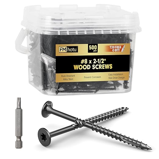 #8 x 2-1/2” Deck Screws, 500Pcs Star Drive Wood Screws, Rust Resistant Timber Screws for Timber/Log/Landscaping Wood, T20 Star Bit Included, Black