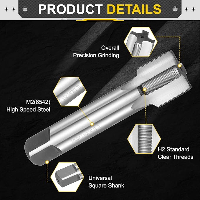 uxcell Hand Plug Tap M29 x 1 H2 Metric Thread Plug Style Taps Straight Flute Screw Tapping Threading Tool High Speed Steel HSS6542