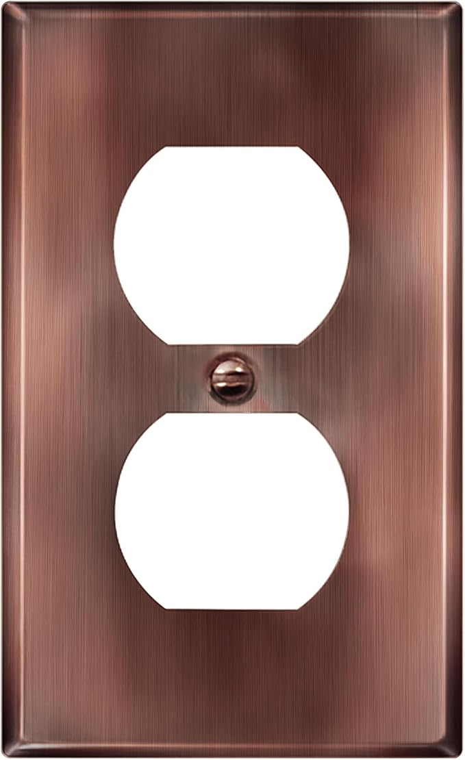 ENERLITES Duplex Receptacle Metal Wall Plate, Stainless Steel Outlet Cover, Corrosion Resistant, Standard Size 1-Gang 4.50" x 2.76", Stainless Steel 201, 7721-AC, Antique Copper