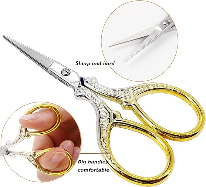 3.6Inch Crochet Scissors Embroidery Scissors Stainless Steel Classic Scissor with Leather Cover Crafting Scissor Shears for Needlework Craft Art Work Manual Handicraft DIY Tool