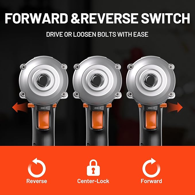 LiTHELi Cordless Impact Wrench Kit, 1/2 Inch Hog Ring Impact Gun with 4 Impact Sockets, 5 Torque Settings Impact Driver for Car Home, Charger not Included