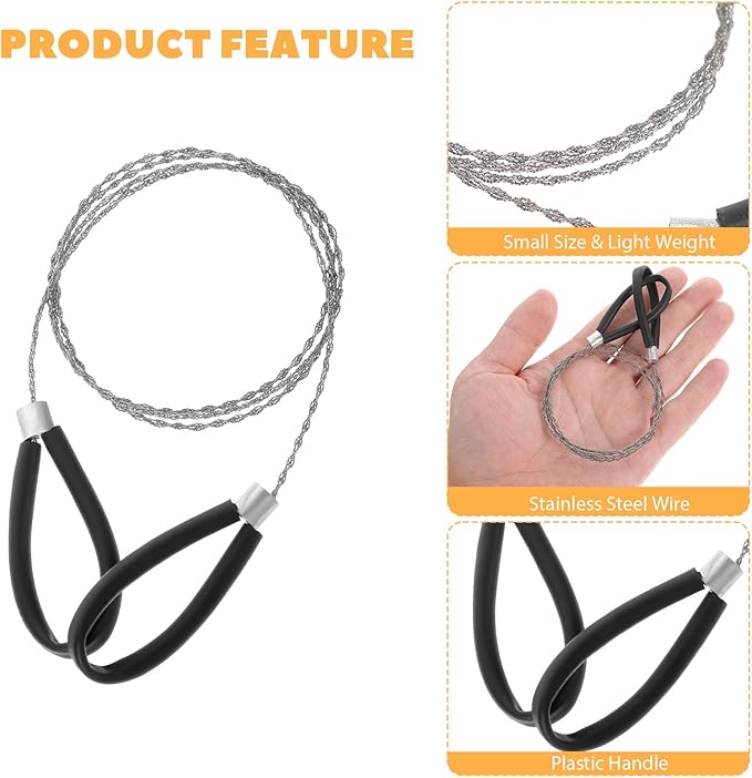 Stainless Steel Cable Saw, Hand Pocket String Rope Saw Metal Wire Saw PVC Pipe Cable Saw 32.4 Inch Heavy Duty Emergency Pocket Size Outdoor Tool for Cutting Wood Camping Hiking Hunting
