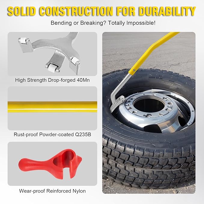 YELLOW JACKET Tire Mount Demount Tool, 22.5 to 24.5 inches, 3PCS Tire Changer Demount Tool with Extra Bead Keeper, Tire Changing Tools for Car Repairing Adapted to Aluminum and Steel Rims, Yellow