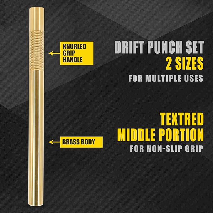 2 Pcs Brass Drift Pin Punch Set Hand Tool Punches 3/8in to 5/8in, 3/4in Mechanic?셲 Non-Marring Chisel Punches