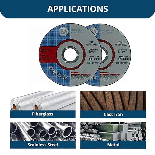 Benchmark Abrasives Grinder Cut Off Wheels 4 1/2 Inch Aluminum Oxide Thin Type 1 Angle Grinder Cutting Disc for Metal, Stainless Steel - with 7/8" Arbor Hole, Fast Grinder Cutting Wheel - 500 Count