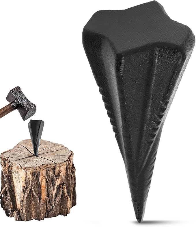 1 Pcs 4 Lbs Wood Splitting Wedges Manual Log Splitter Wedge 4-Direction Diamond Design Forged Steel Tool for Easy Wood Splitting Splits Firewood into 4 Pieces Less Effort