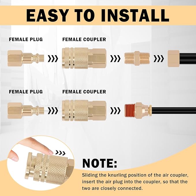 CheeMuii 86 PCS Brass DOT Air Line Fittings with 100FT 1/4" and 50FT 3/8" DOT Air Line Kit Push Lock Air Fitting Quick Connect & NPT Thread Fittings with Pneumatic Tubing