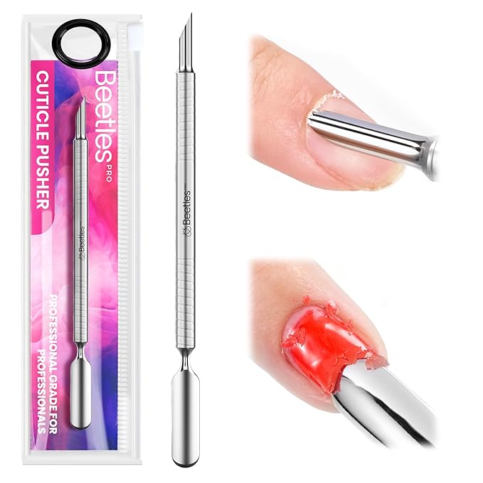 Beetles Pro Cuticle Pusher, Professional Stainless Steel Cuticle Remover Multi-function Dual Ended Nail Pusher for Fingernail Toenail Nail-Care Salon Manicure Needs