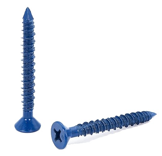 CONFAST 1/4" x 2-1/4" Blue Flat Phillips Concrete Screw Anchor with Drill Bit for Anchoring to Masonry, Block or Brick (100 per Box)