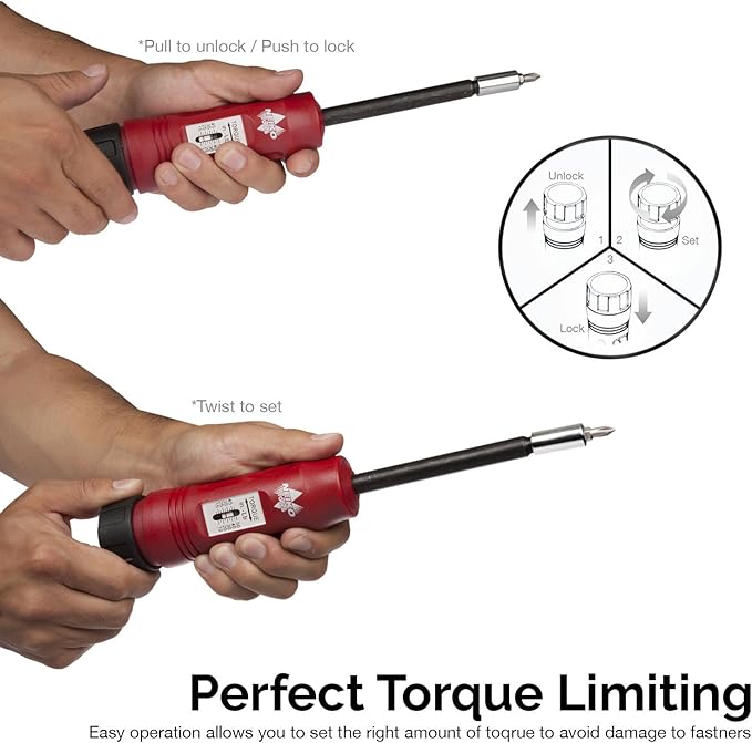 NEIKO 10573B 1/4??Torque Screwdriver Set, 20 Hex Bits, 10 to 50 In-Lbs, Long Shank Screwdriver Torque Wrench, Adjustable Inch-Pound Torque Screwdriver for HVAC and Gunsmiths
