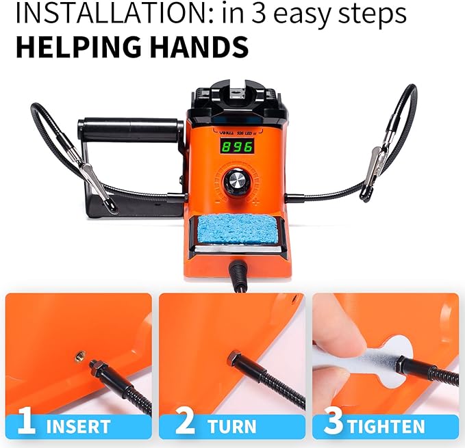 YIHUA 926 III 60W LED Display Soldering Iron Station Kit w 2 Helping Hands, 6 Extra Iron Tips, Roll of Lead-Free Solder, Solder Sucker, S/S Tweezers, 째C/쨘F Conversion, Auto Sleep & Calibration Support