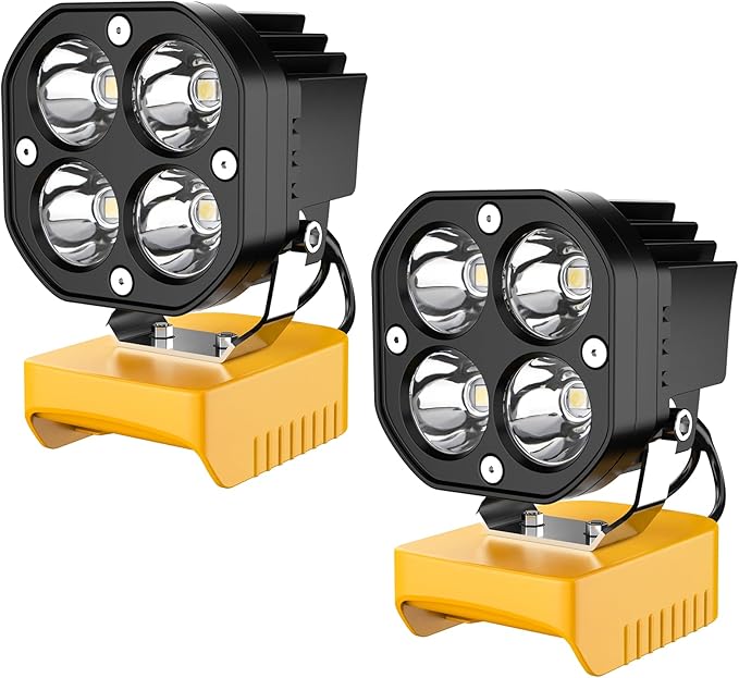 2 Packs LED Work Light Compatible with Dewalt 20V Battery, 40W 6000LM Flashlight, 20V Battery Cordless Work Light 120째Adjustable with Low Voltage Protection for Outdoors Job Site Lighting