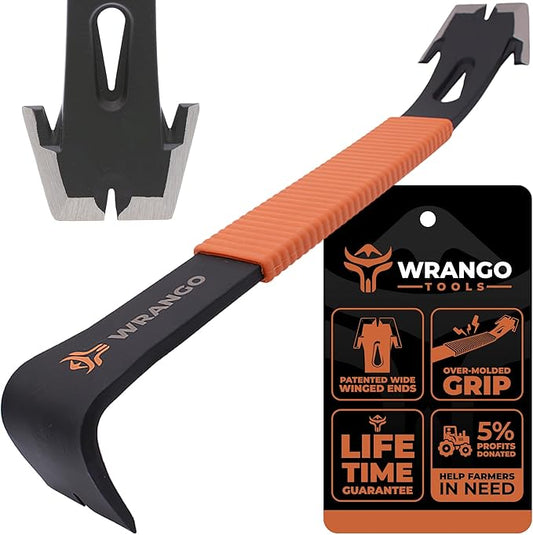 Wrango Tools 15" Flat Bar Pry Bar - Heavy Duty Crowbar with Nail Puller - High Carbon Steel with Soft Shock Absorbing Grip & Wide Winged Ends - Demolition Tools for Home Improvement & Construction