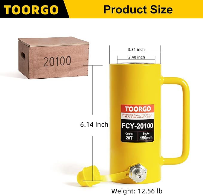 20T 4Inch Stroke Porta Power Single Acting Lifting Cylinder for Shipbuilding, Machinery and Industry,Automatically Retract Split Hydraulic Cylinders Jacks, Yellow