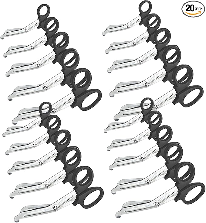 20 Pack EMT Trauma Shears, 5.7 Inch Bandage Scissors, Stainless Steel, Ergonomic, Ambidextrous, Black