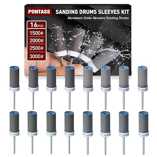 1500 2000 2500 3000 Grit Sanding Bits for Dremel Tool with 1/8" Shank 16Pcs Sanding Drums Rotary Tools Accessories, Sanding Stick Sand Paper Tips for Metal Rust Removal/Jade Polishing/Stone Grinding