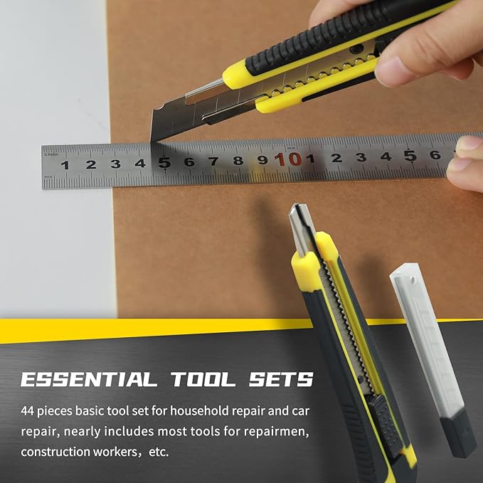 FASITE 44-Piece Household Hand Basic DIY Repair Kit With Easy Carrying Bag For Home Maintenance