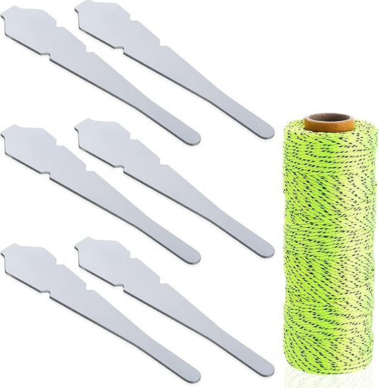 7 Pcs Masonry Tool Set-6 Pcs 4-1/2 Bricklayer Tools Line Pins with 1 Roll 500 ft Masonry Nylon String Line, Masons Brick Laying Tools Set for Block Course Galvanized Steel, Yellow & Black