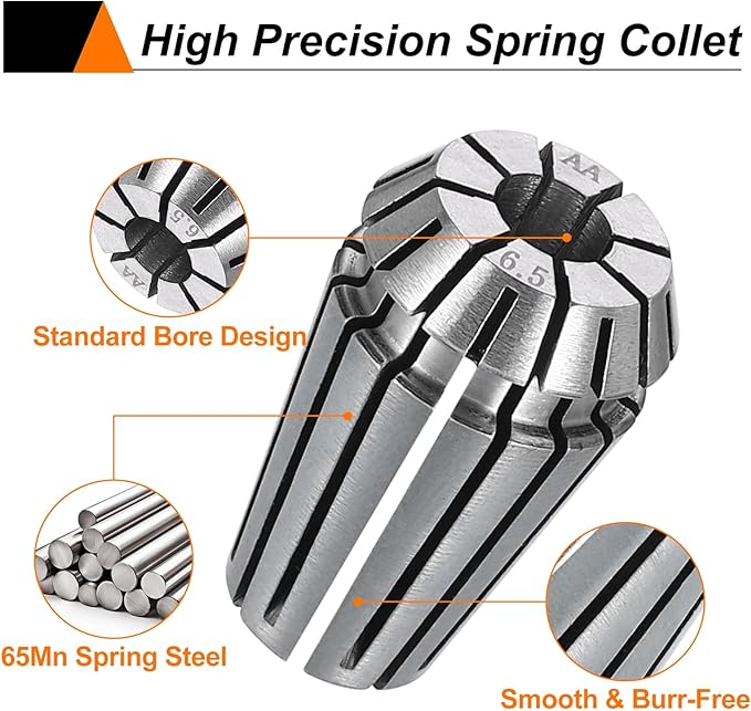 HARFINGTON Spring Collet Chuck ER16 6.5mm 65Mn Spring Steel Precision Router Collets for CNC Engraving Milling Lathe Tool