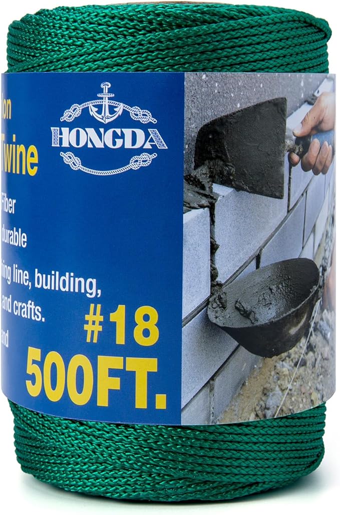 HONGDA Nylon Twine, 500 Feet #18 Braided Nylon Mason line String Perfect for Masonry Jobs and for e Layout of General Construction, Gardening, DIY Project, Hunter Green