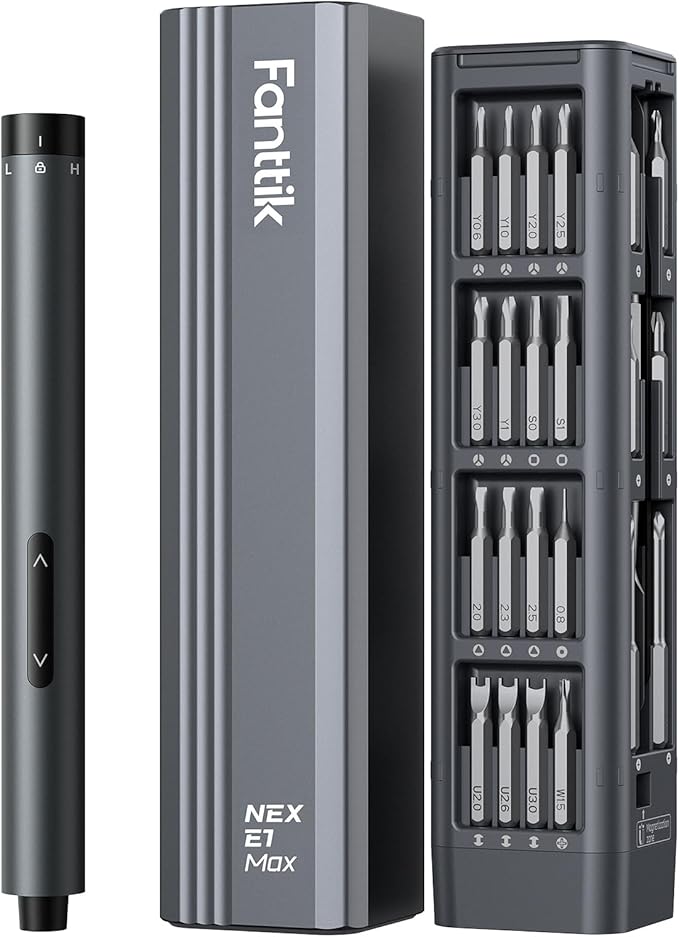Fanttik E1 Max Electric Screwdriver, Mini Precision Screwdriver Set, 50 Magnetic Bits, Magnetic Storage, 5/32?섃섽ex, Repair Tool Kit for Electronics Phone Camera Laptop Watch (Grey)