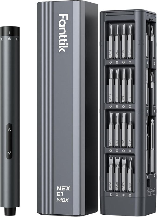 Fanttik E1 Max Electric Screwdriver, Mini Precision Screwdriver Set, 50 Magnetic Bits, Magnetic Storage, 5/32?섃섽ex, Repair Tool Kit for Electronics Phone Camera Laptop Watch (Grey)