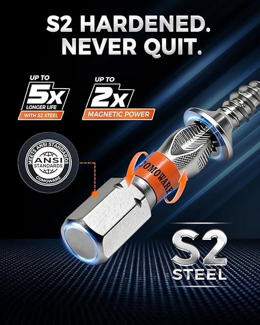 COMOWARE High Magnetic Screwdriver Drill Bit Set, 12PCS, #2 Anti-Slip Long Phillips Bits, S2 Steel, Chrome Plated for Rust Resistance, 1??" Magnetic Impact Bits for Power Drill