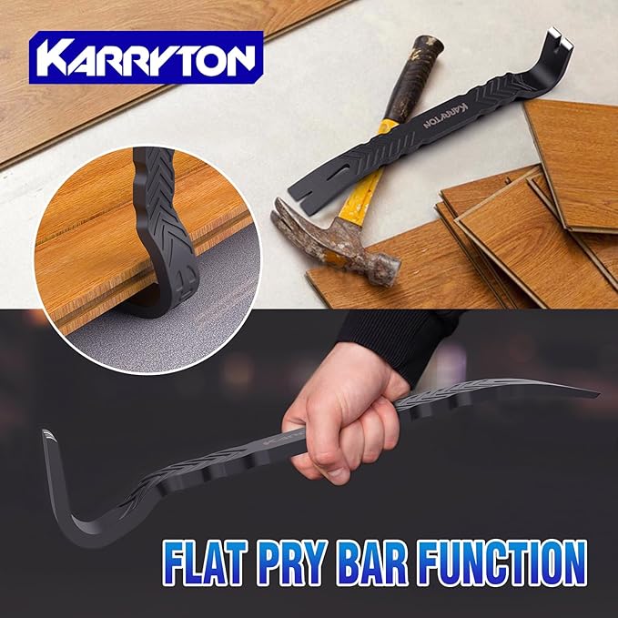 4-Piece Heavy-Duty Pry Bar Set ??12" & 10" Utility Claw Pry Bars, 15" Flat Pry Bar, 8" End Cutting Pliers | CR-V Steel Nail Puller Tool with Hammer-Function & Ergonomic Grip