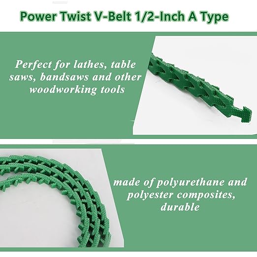 10 FT Power Twist V Belt,1/2-Inch x 10 Feet A Type.V Belt Adjustable Link V-Belts- A/4L Type A Link Belt for Table Saw/Wood Lathe/Drill Presses Green