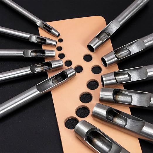 WUTA 6Pcs Hollow Punch Leather Hole Cutter 1mm-5mm Round Punch Tool Set, Leathercraft Working Kit for Watch Band, Fabric, Plastics, Gasket Belt (1+1.5+2+3+4+5mm)