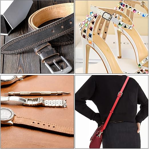 Adjustable Leather Hole Punching Tool Automatic Puncher with Wooden Handle Hollow Hole Punch with 6 Tips Size (1.5mm/2mm/2.5mm/3mm/3.5mm/4mm) for Leather Belt, Bag, Wristband
