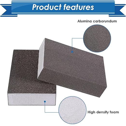 6Pcs Sanding Sponge 180 Grit Sanding Block Washable and Reusable for Wood, Metal, Wall Polish