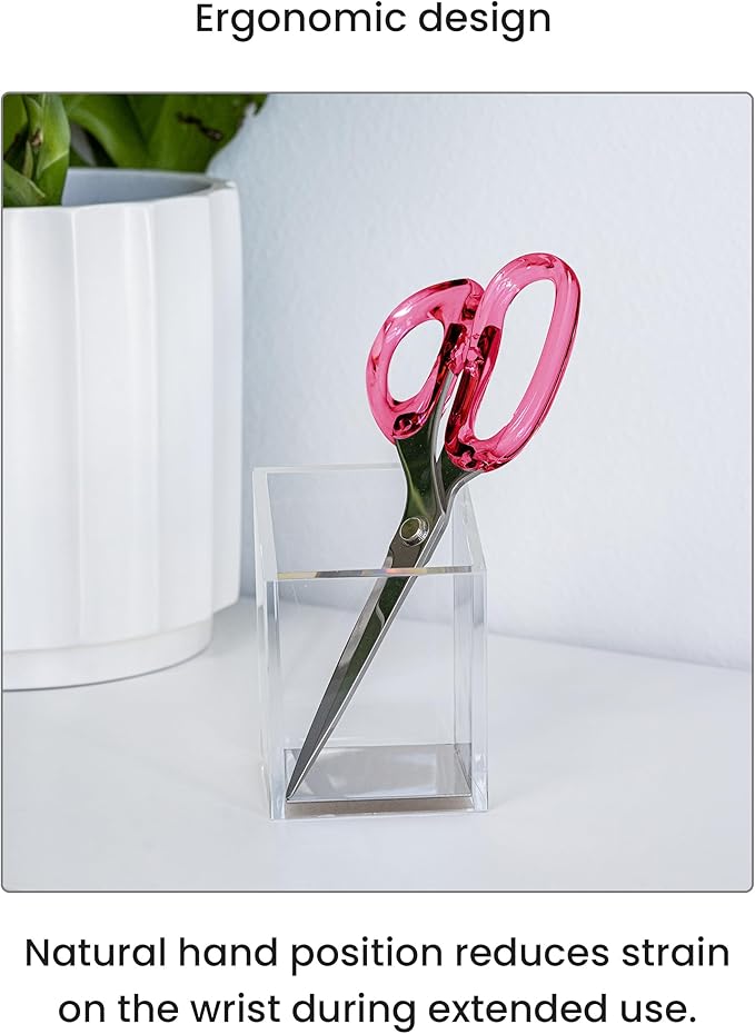 OfficeGoods 9??Stainless Steel Acrylic Scissors for Office and Home - Aesthetic and Sharp All Purpose Scissors, Perfect for Sewing, Arts and Crafts - Pink Silver Metal