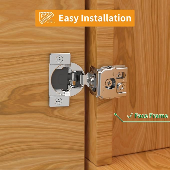 Chibery 20 Pack 1-5/16" Overlay 3D Soft Close Concealed Hinge for Face Frame Door, Smooth Slow Self Closing Hinges, Satin Nickel, Hidden 105째 Open Angle Stainless Steel Hinge for Kitchen Cabinet Door