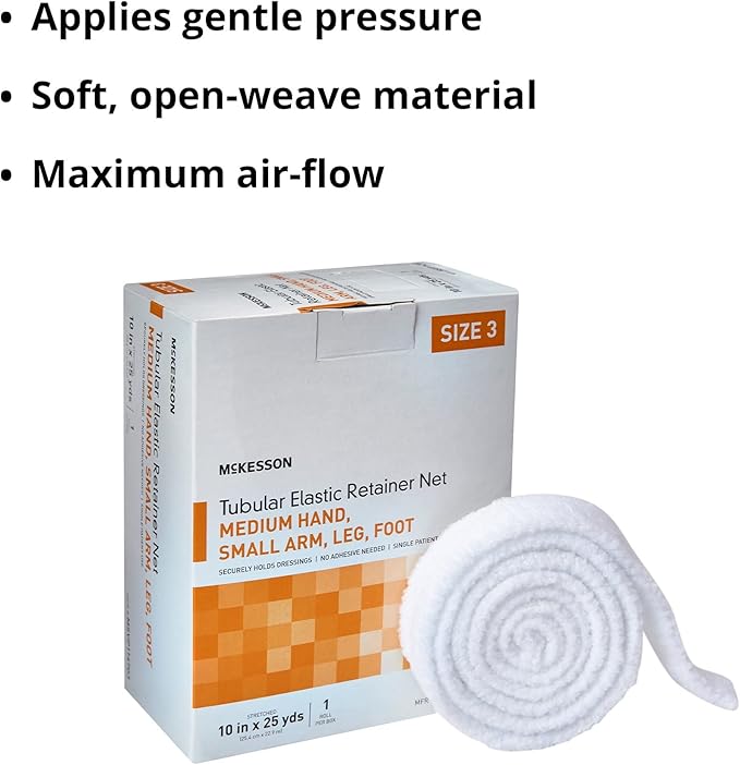 McKesson Tubular Elastic Retainer Net Dressing, Non-Sterile, Hand, Arm, Leg, Foot, Size 3, 10 in x 25 yd, 1 Count, 1 Pack