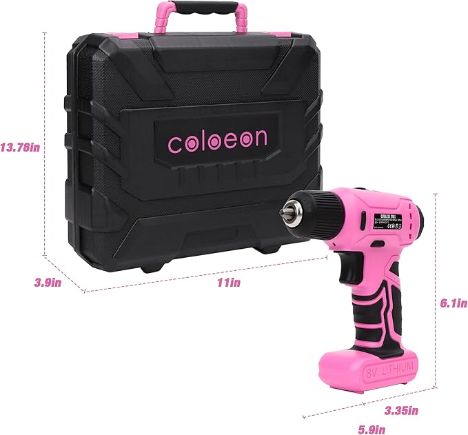 Pink Tool Set with 8V Cordless Drill, 158-Piece Home Repair Kit, General Household Hand Tools with Screwdriver, Pliers, Hammer, Wrench, knife, for women and men