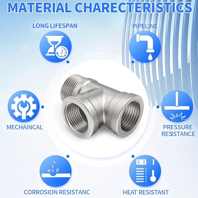 ChillWaves 304 Stainless Steel Pipe Fitting, Male Run Tee 1-1/2" NPT Female x 1-1/2" NPT Female x 1-1/2" NPT Male Thread Adapter(1-PACK)