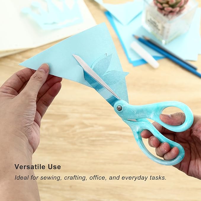 LIVINGO Sharp Scissors All Purpose, 8 Inch, Gradient Green, Stainless Steel, Comfort Grip Shears for Cutting Fabric, Paper, Ribbon in Office or Home
