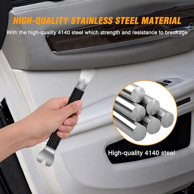 GOOACC 11PCS Trim Removal Tool Kit, Metal & Nylon Pry Tools Set for Car Door Panel, Dashboard, Audio, Clips, Fastener Remover w/Storage Box ??Black