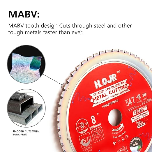 Dia 8"(200mm) 54-Tooth Arbor 1" Metal Cutting Circular Saw Blade, for Steel and Stainless Steel,The Cutting Head uses a Special Anti-Heat Sticking Coating,FMB 8 inch 54-Tooth 1" -TA