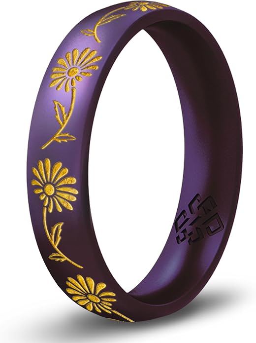Knot Theory Birth Flower Silicone Ring for Women - 4mm Comfort Fit Wedding Band Engagement Ring