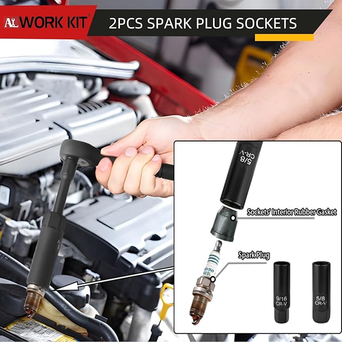 Mechanics Tool Set 111Pcs, Metric(8-15mm) & SAE(5/16"-3/4") Socket Set, CR-V Deep & Shallow Socket Kit with Quick Release Ratchet, Drive Adapters, Universal Joint, Hex Key Set & Bit Set