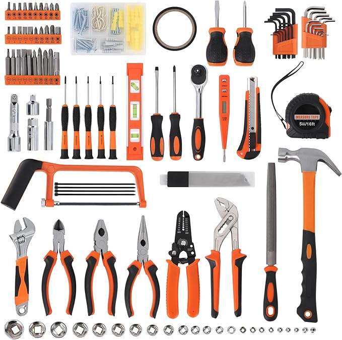 PrecisionAuto 236 Piece Home Repair Tool Kit, General Household Home Repair Tool Set with Socket Wrench, Mechanic Hand Tool Set with Plastic Toolbox Storage Case for DIY, Home Repair, Auto Repair