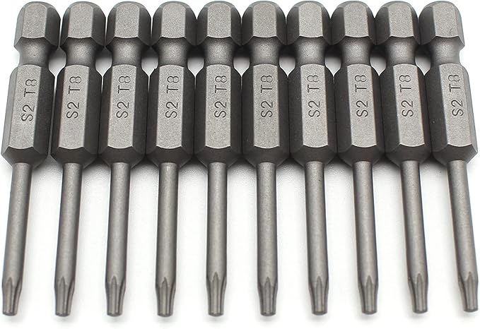 TEMO 10 pc T8 Torx Star Head Screwdriver Bit Set, S2 Steel 6 Point T-8 Reduced Round Shaft Screwdriver Insert Bits Hex Shank