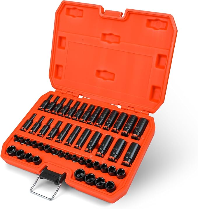 48-Piece 1/4" Drive Impact Socket Set, SAE & Metric (3/16"-9/16" & 4-15mm), Shallow & Deep Sockets Kit, 6-Point, Premium Cr-Mo Steel for Auto Repair, Sturdy Storage Case