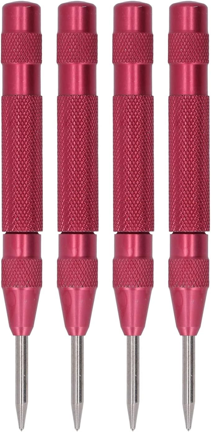 Center Punch, 4Pcs 5inches Center Punch Automatic High Speed Steel Tool Set Kit for Furniture Installation Machine Maintenance (Red)