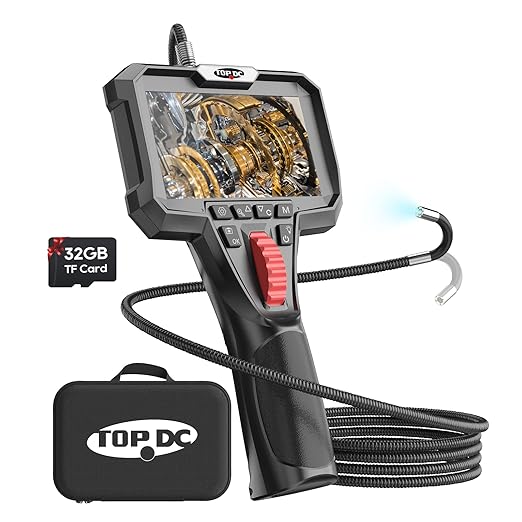 TOPDC Two-Way Articulating Borescope Camera with Light, Industrial Endoscope with 0.24in Articulating Snake Camera, 1920P HD Video Inspection Scope for Automotive & Aircraft Mechanics, 6.5ft